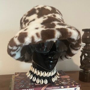 Cow Print Faux Fur Bucket Hat